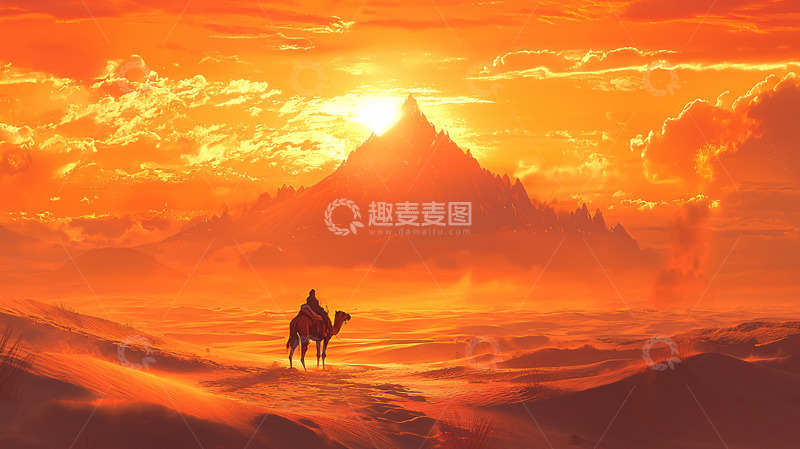 高清大图下载【趣麦麦图】沙漠落日驼影