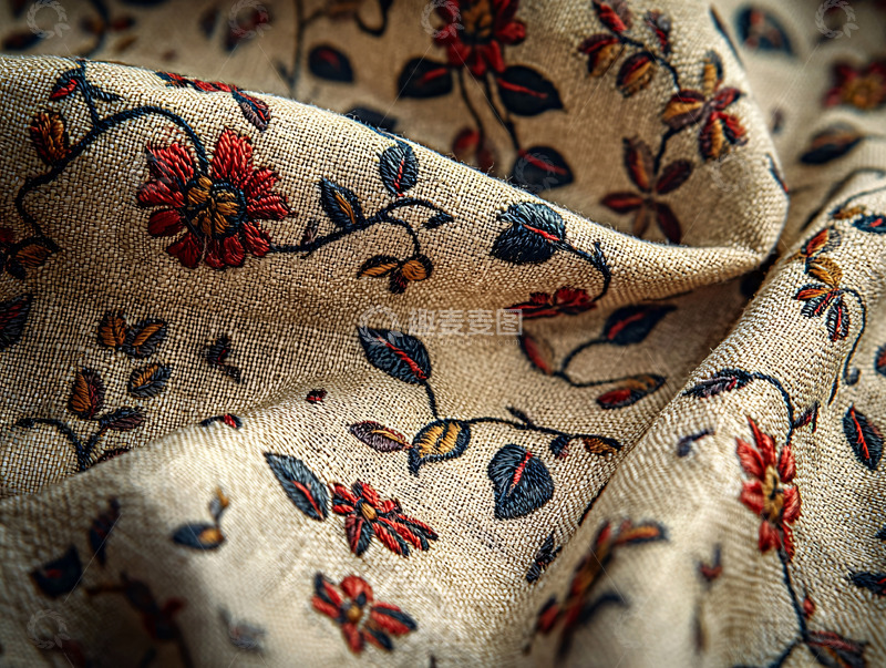 高清大图下载【趣麦麦图】复古花卉图案米色布料