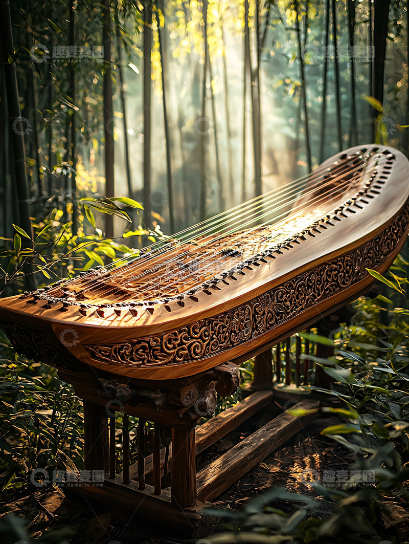 高清大图下载【趣麦麦图】竹林古筝