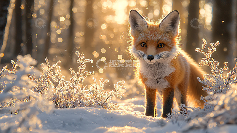 高清大图下载【趣麦麦图】冬日森林里的小狐狸