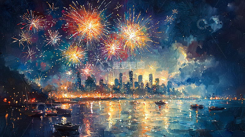 高清大图下载【趣麦麦图】绚丽多彩的城市烟火