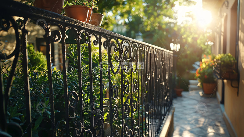 高清大图下载【趣麦麦图】阳光下铁艺护栏