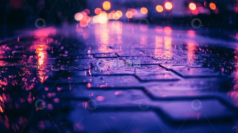 高清大图下载【趣麦麦图】雨夜街道地面特写