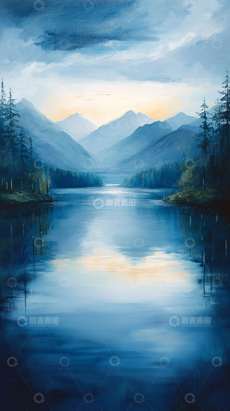 高清大图下载【趣麦麦图】宁静的湖泊与山脉的倒影