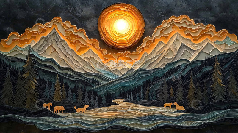高清大图下载【趣麦麦图】层叠山峦日落剪影