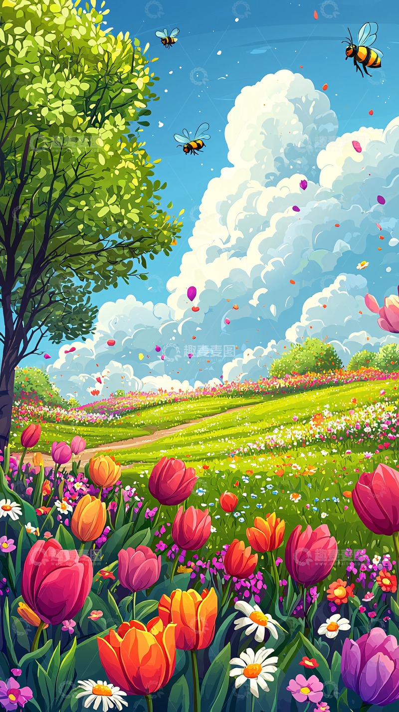 高清大图下载【趣麦麦图】郁金香盛开的田野