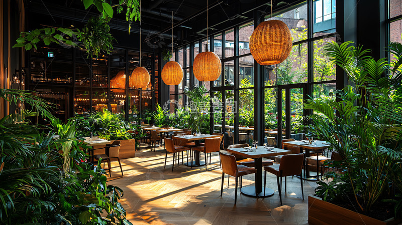 高清大图下载【趣麦麦图】绿植环绕的现代餐厅