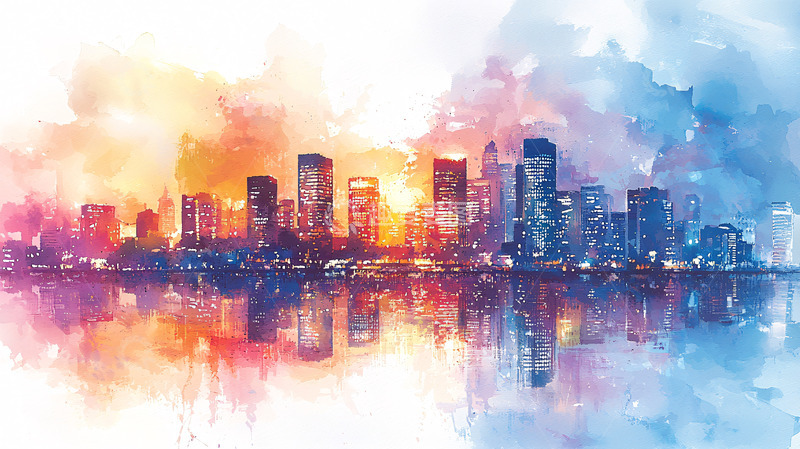 高清大图下载【趣麦麦图】水彩城市风景