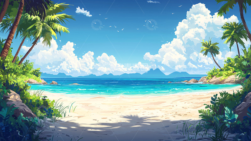 高清大图下载【趣麦麦图】热带海滩风景画