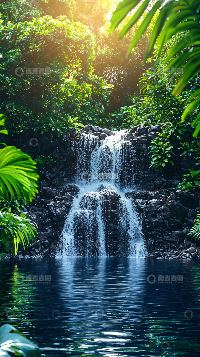 高清大图下载【趣麦麦图】热带雨林瀑布