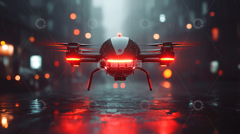 高清大图下载【趣麦麦图】雨夜城市无人机