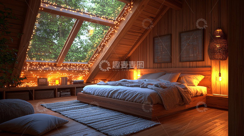 高清大图下载【趣麦麦图】温馨木屋卧室