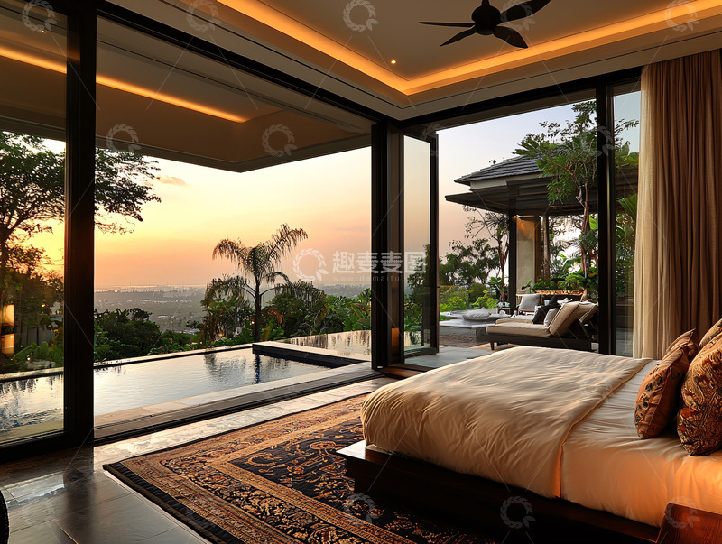 高清大图下载【趣麦麦图】日落景观卧室私家泳池