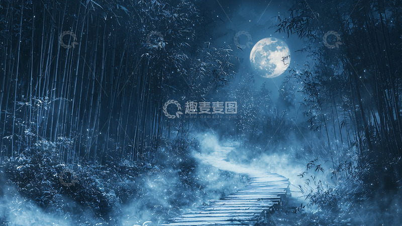 高清大图下载【趣麦麦图】月光森林小路