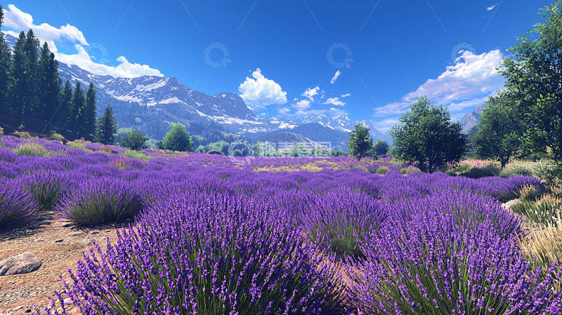 高清大图下载【趣麦麦图】薰衣草田园山脉景色