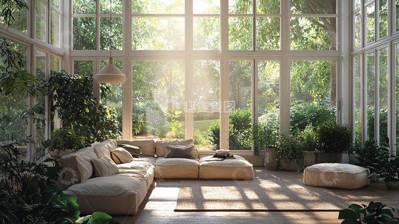 高清大图下载【趣麦麦图】阳光洒满落地窗的客厅
