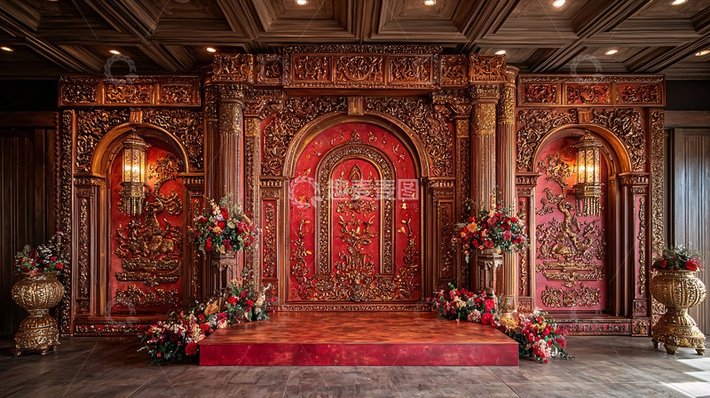 高清大图下载【趣麦麦图】奢华的红色舞台背景