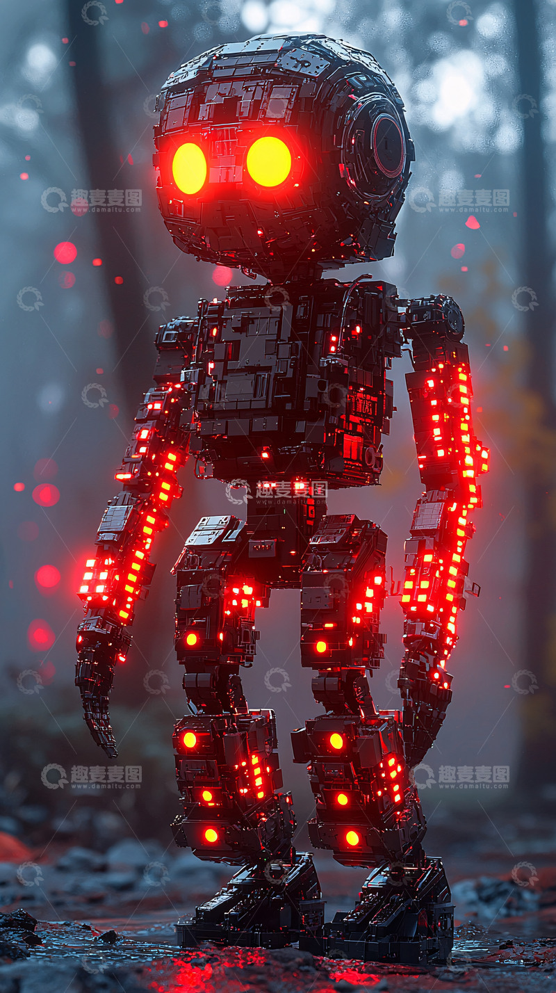 高清大图下载【趣麦麦图】红光机器人森林背景