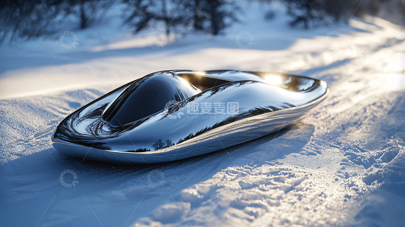 高清大图下载【趣麦麦图】雪地上的金属雪橇