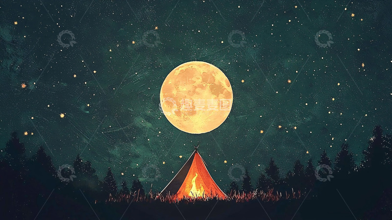 高清大图下载【趣麦麦图】星空下的营火