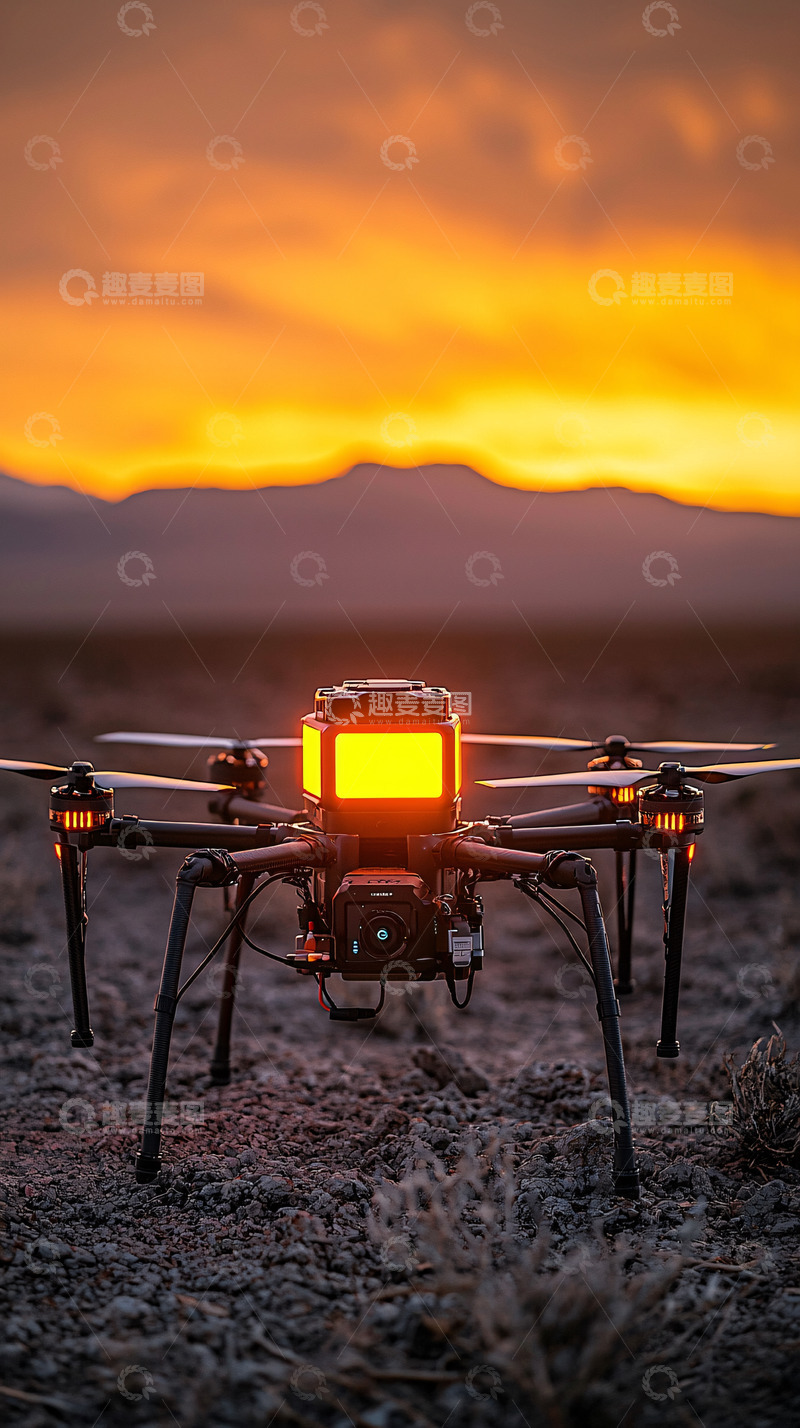 高清大图下载【趣麦麦图】日落背景下无人机