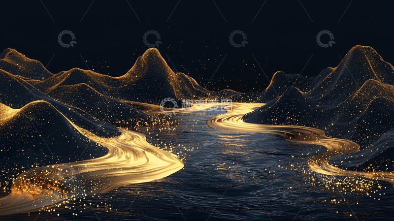 高清大图下载【趣麦麦图】金色光芒照耀下的山水