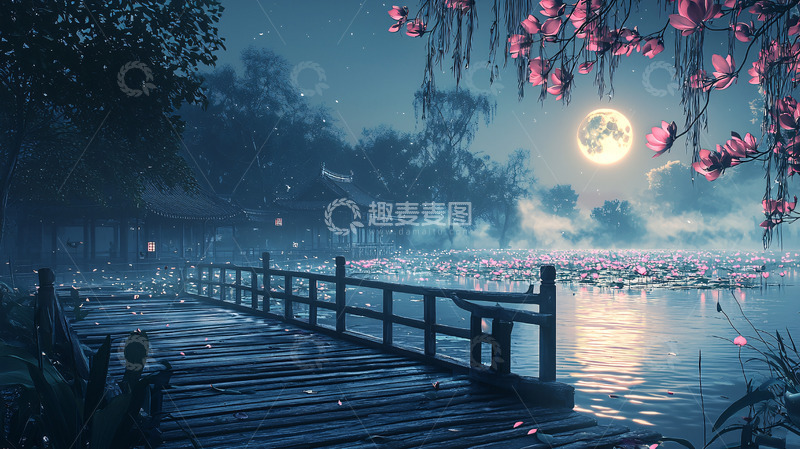高清大图下载【趣麦麦图】月夜古桥