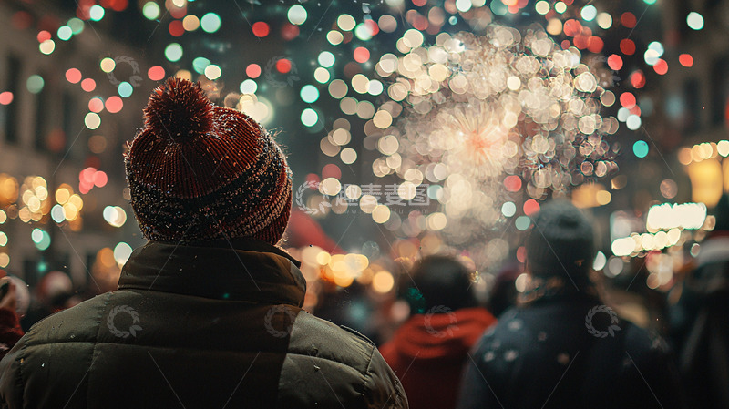 高清大图下载【趣麦麦图】夜晚烟火表演人群