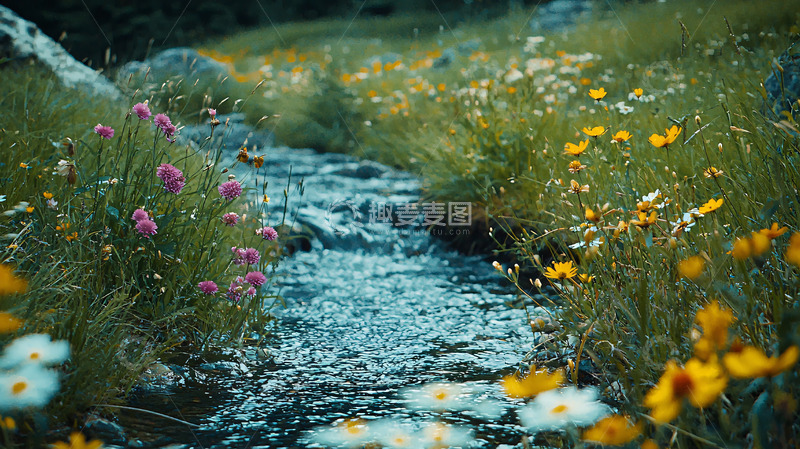 高清大图下载【趣麦麦图】溪流边盛开的野花