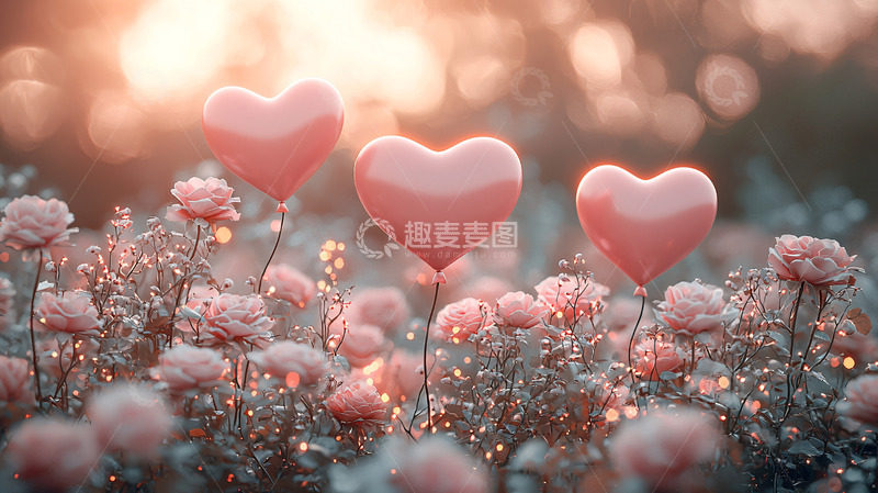 高清大图下载【趣麦麦图】粉色爱心气球花田