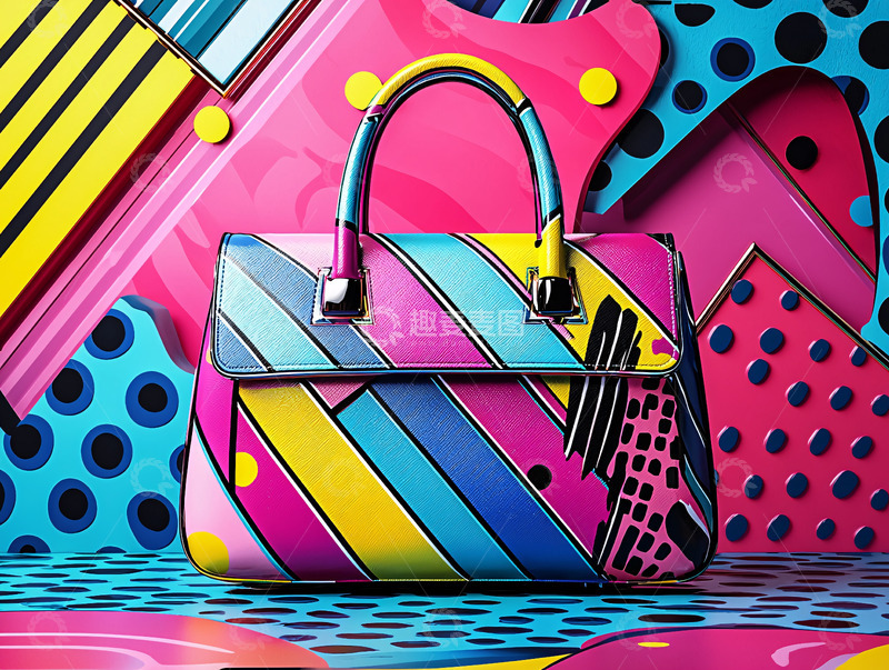 高清大图下载【趣麦麦图】彩色条纹手提包