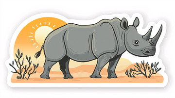 卡通犀牛日落剪影