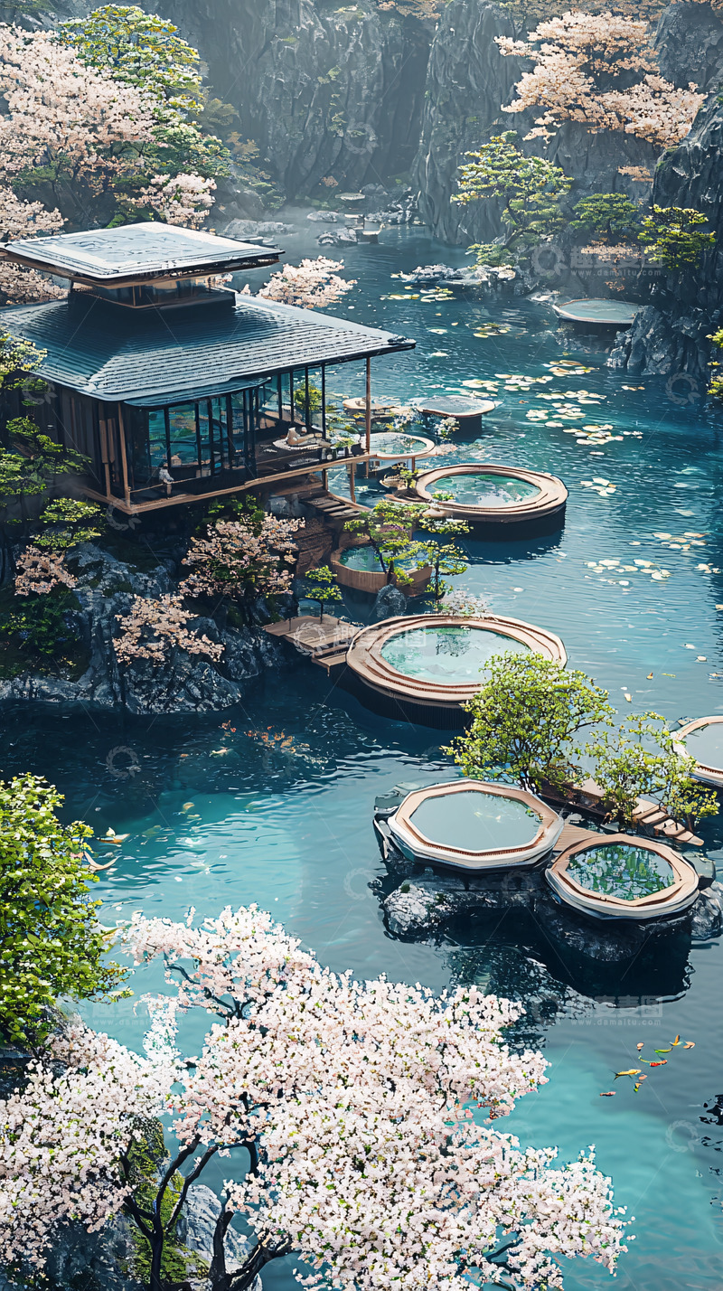 高清大图下载【趣麦麦图】日式温泉旅馆水上