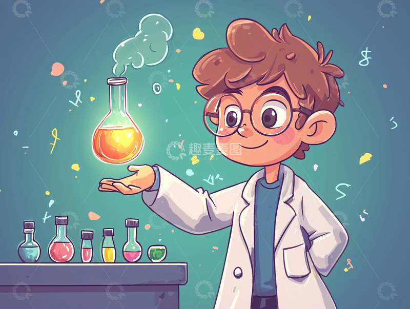高清大图下载【趣麦麦图】小男孩科学家卡通
