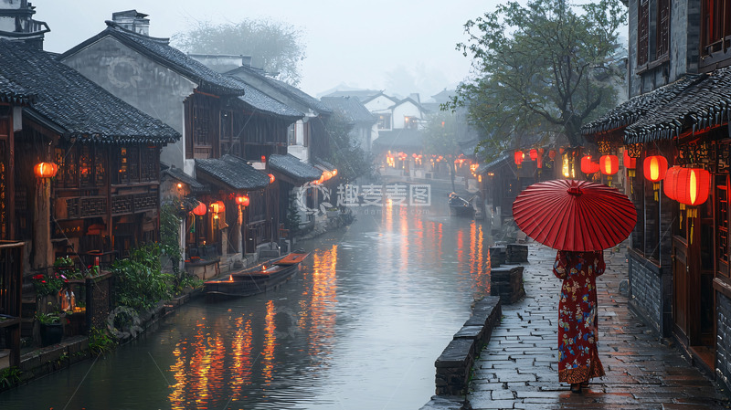 高清大图下载【趣麦麦图】雨中江南古镇