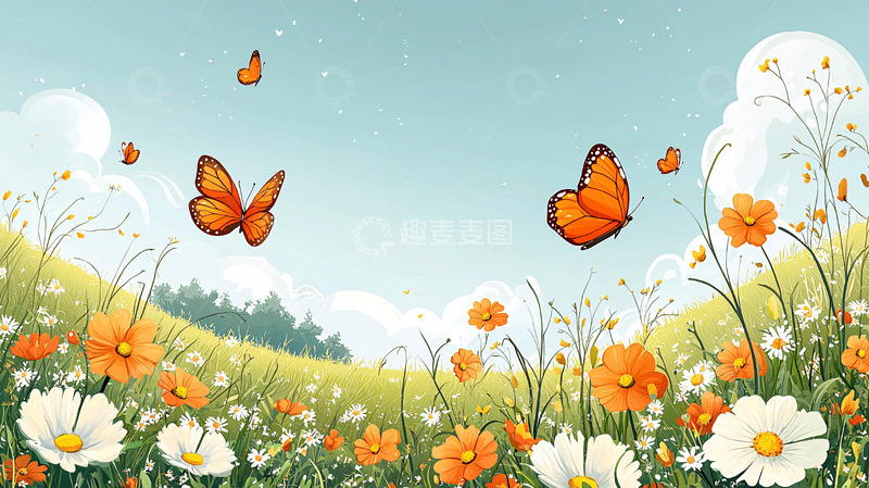 高清大图下载【趣麦麦图】田园风光蝴蝶飞舞