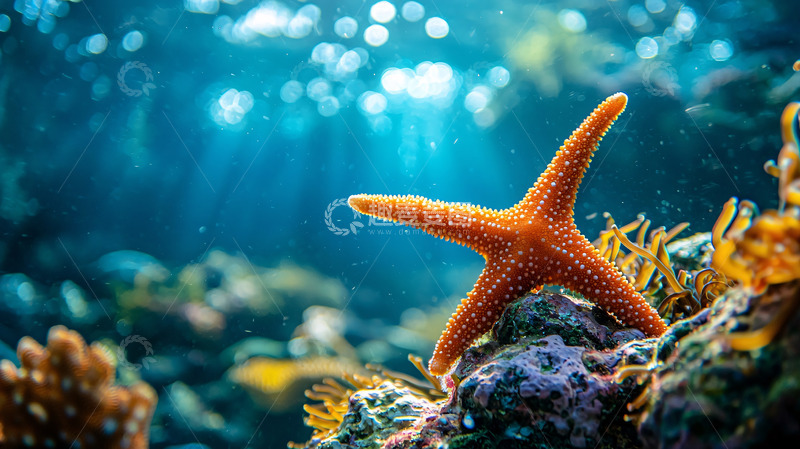 高清大图下载【趣麦麦图】海洋中的橘色海星
