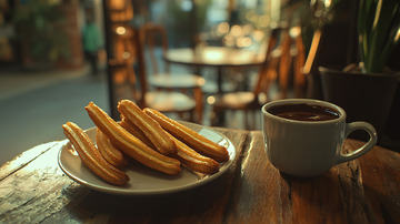 香甜可口的西班牙油条和热巧克力