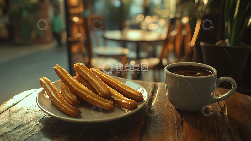高清大图下载【趣麦麦图】香甜可口的西班牙油条和热巧克力