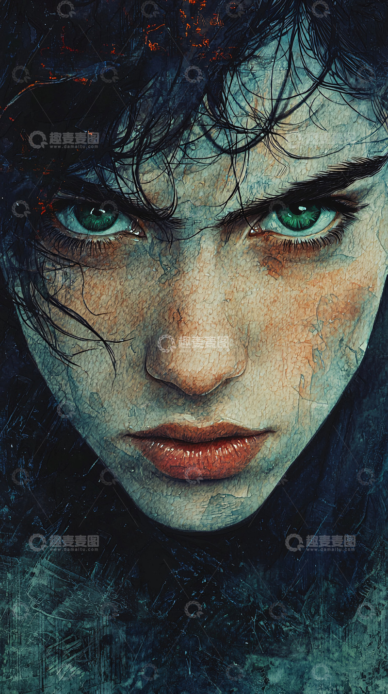 高清大图下载【趣麦麦图】绿眼睛冷酷女孩