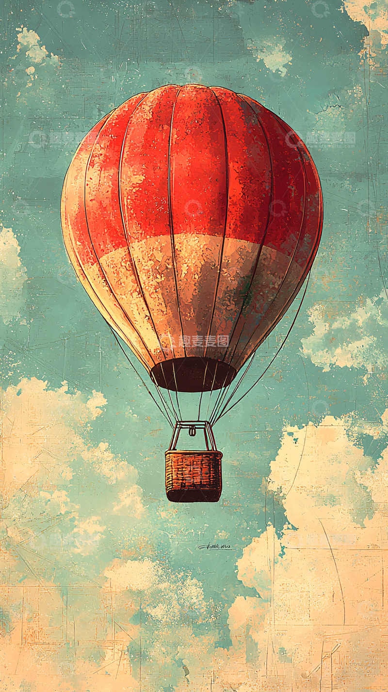 高清大图下载【趣麦麦图】复古红白热气球