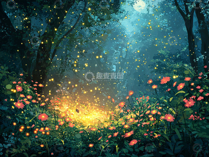 高清大图下载【趣麦麦图】森林深处飞舞的萤火虫