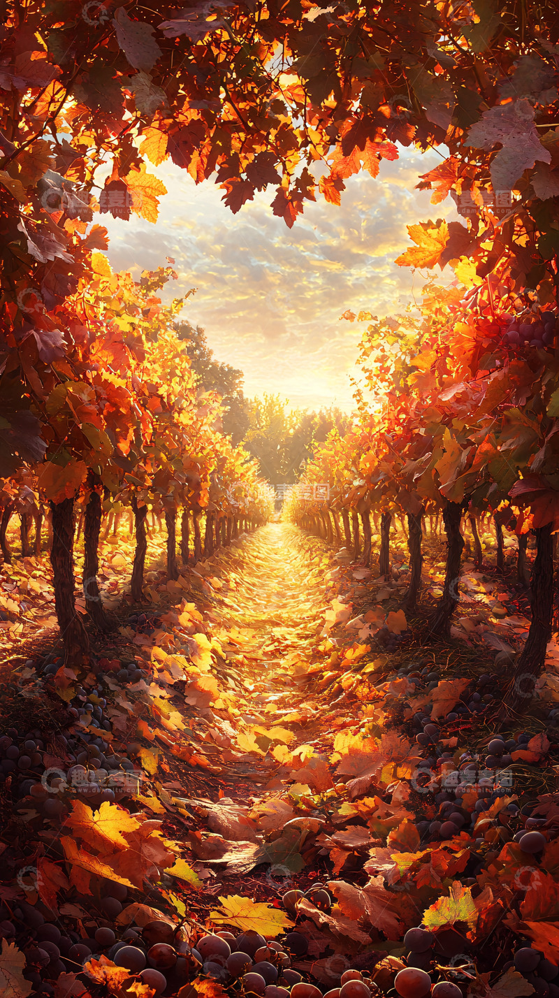高清大图下载【趣麦麦图】秋日葡萄园阳光小路