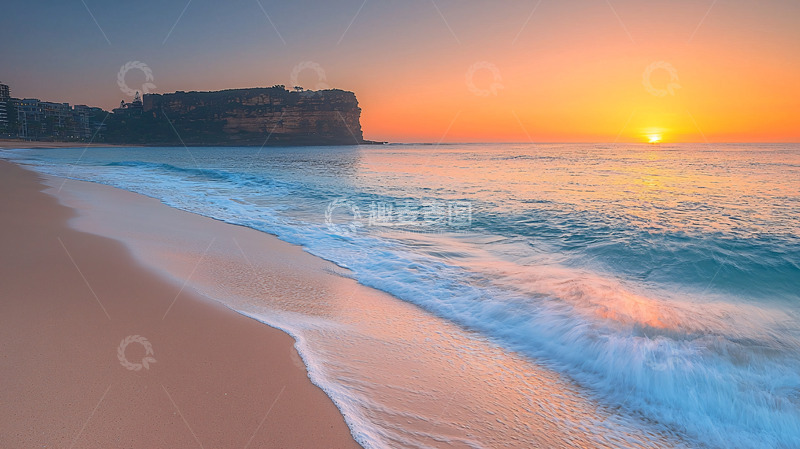 高清大图下载【趣麦麦图】清晨海滩日出