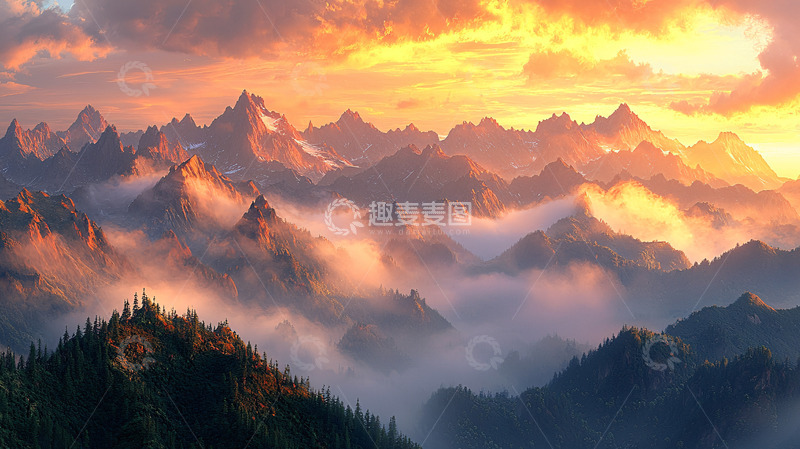 高清大图下载【趣麦麦图】日出云海山峰