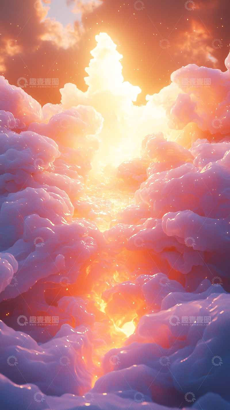 高清大图下载【趣麦麦图】金色光芒下的棉花糖云
