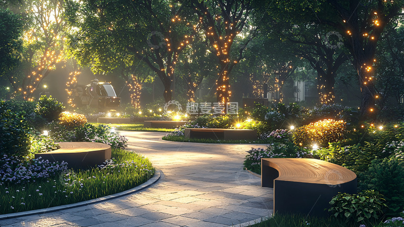 高清大图下载【趣麦麦图】梦幻般灯光森林小路