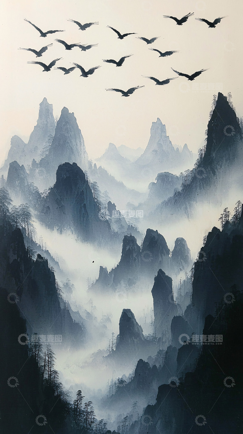 高清大图下载【趣麦麦图】水墨山水画43