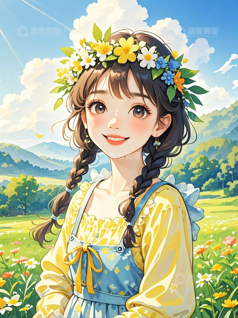高清大图下载【趣麦麦图】春天带花环的漂亮女孩 3