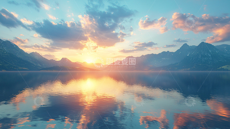 高清大图下载【趣麦麦图】日落湖光山色